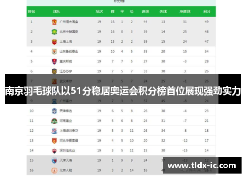 南京羽毛球队以51分稳居奥运会积分榜首位展现强劲实力